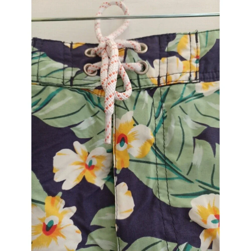 J. Crew blue floral swim trunks swim shorts mens 34 built-in brief beach tropica